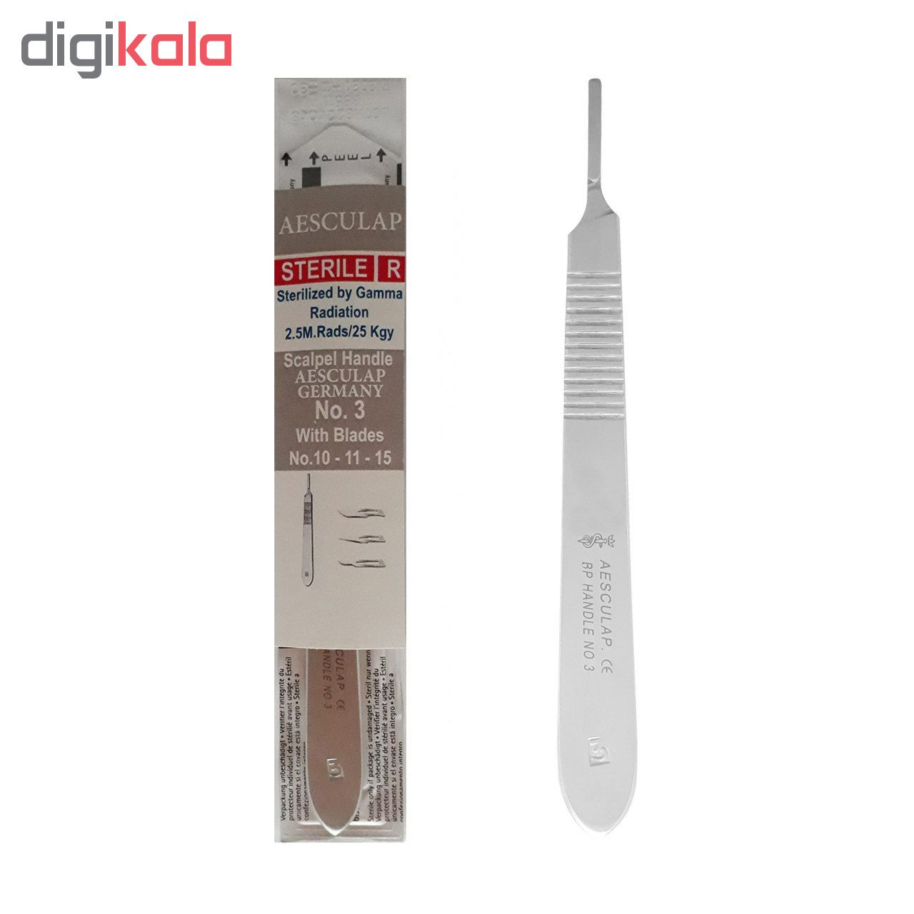 دسته تیغ جراحی اسکولاپ شماره 3 به همراه تیغ استریل اسکولاپ مدل SKJ0069 بسته 3 عددی