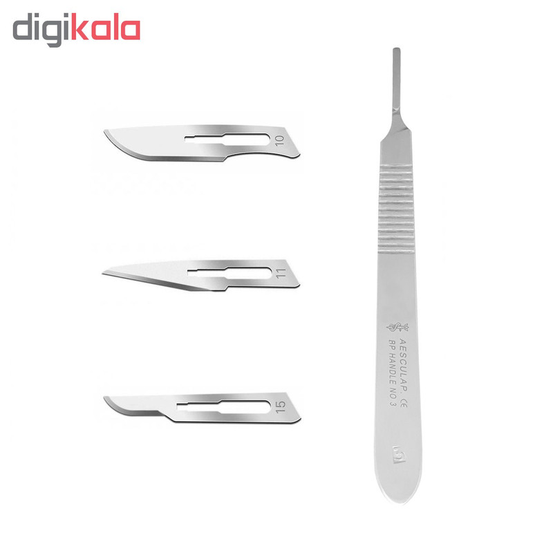 دسته تیغ جراحی اسکولاپ شماره 3 به همراه تیغ استریل اسکولاپ مدل SKJ0069 بسته 3 عددی