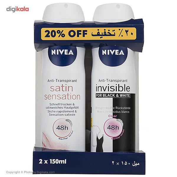 اسپری زنانه نیوآ مدل Satin Sensation و Invisible Black And Whiteحجم 150 میلی لیتر-بسته 2 عددی