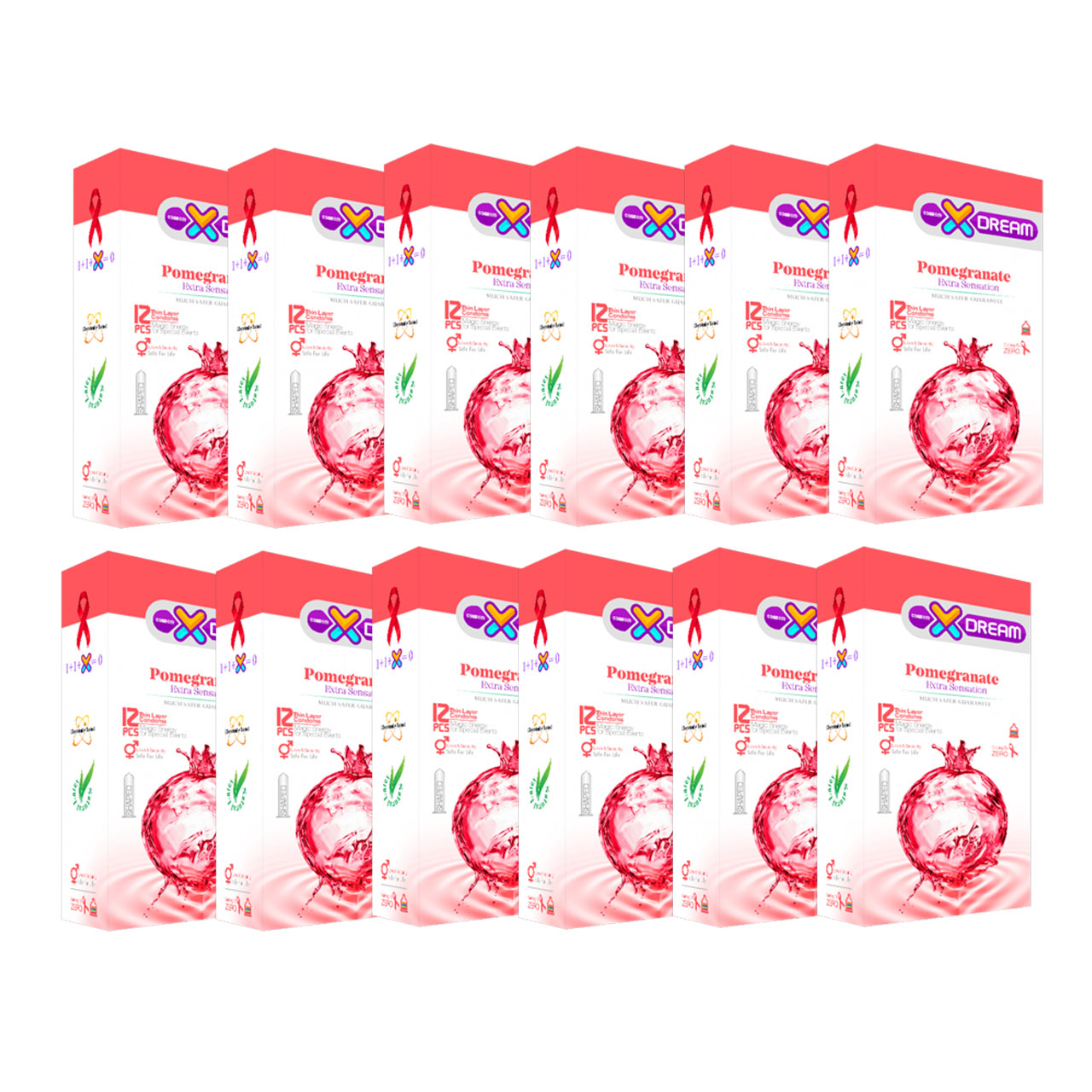کاندوم ایکس دریم مدل pomegranate مجموعه 12 عددی