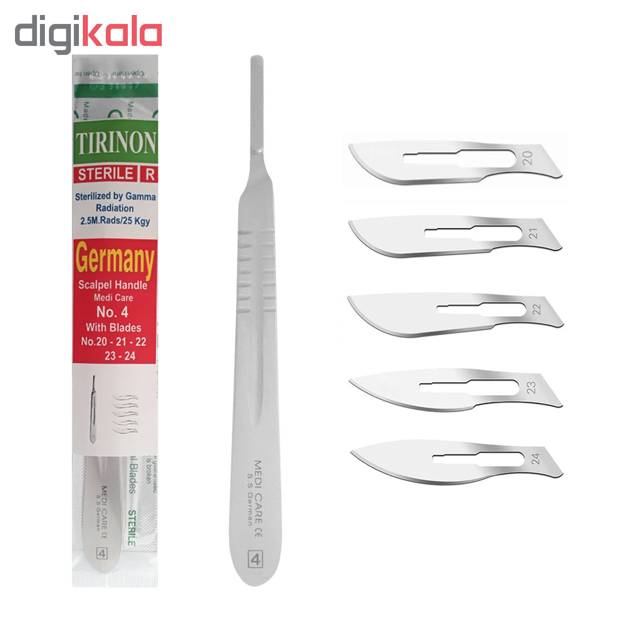 دسته تیغ جراحی مدی کر کد MJNQ69 شماره 4 به همراه تیغ استریل ترینون کد SKJQ002369 بسته 5 عددی