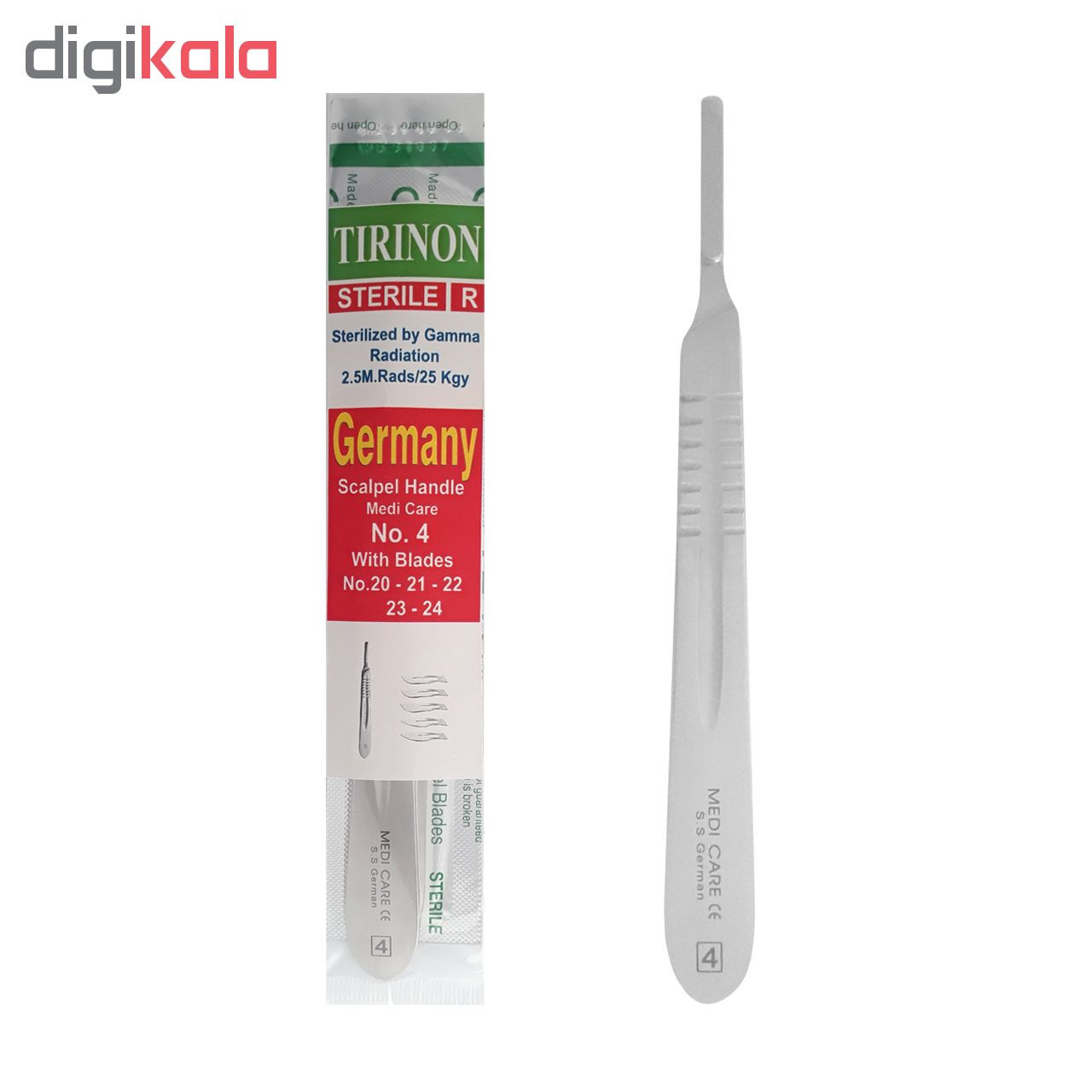 دسته تیغ جراحی مدی کر کد MJNQ69 شماره 4 به همراه تیغ استریل ترینون کد SKJQ002369 بسته 5 عددی