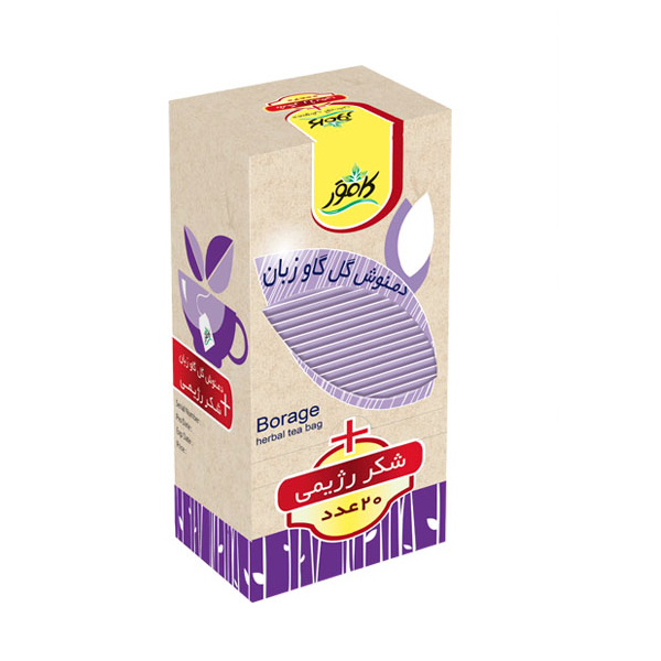 دمنوش گل گاو زبان کیسه ای کامور بسته 20 عددی به همراه شکر رژیمی  