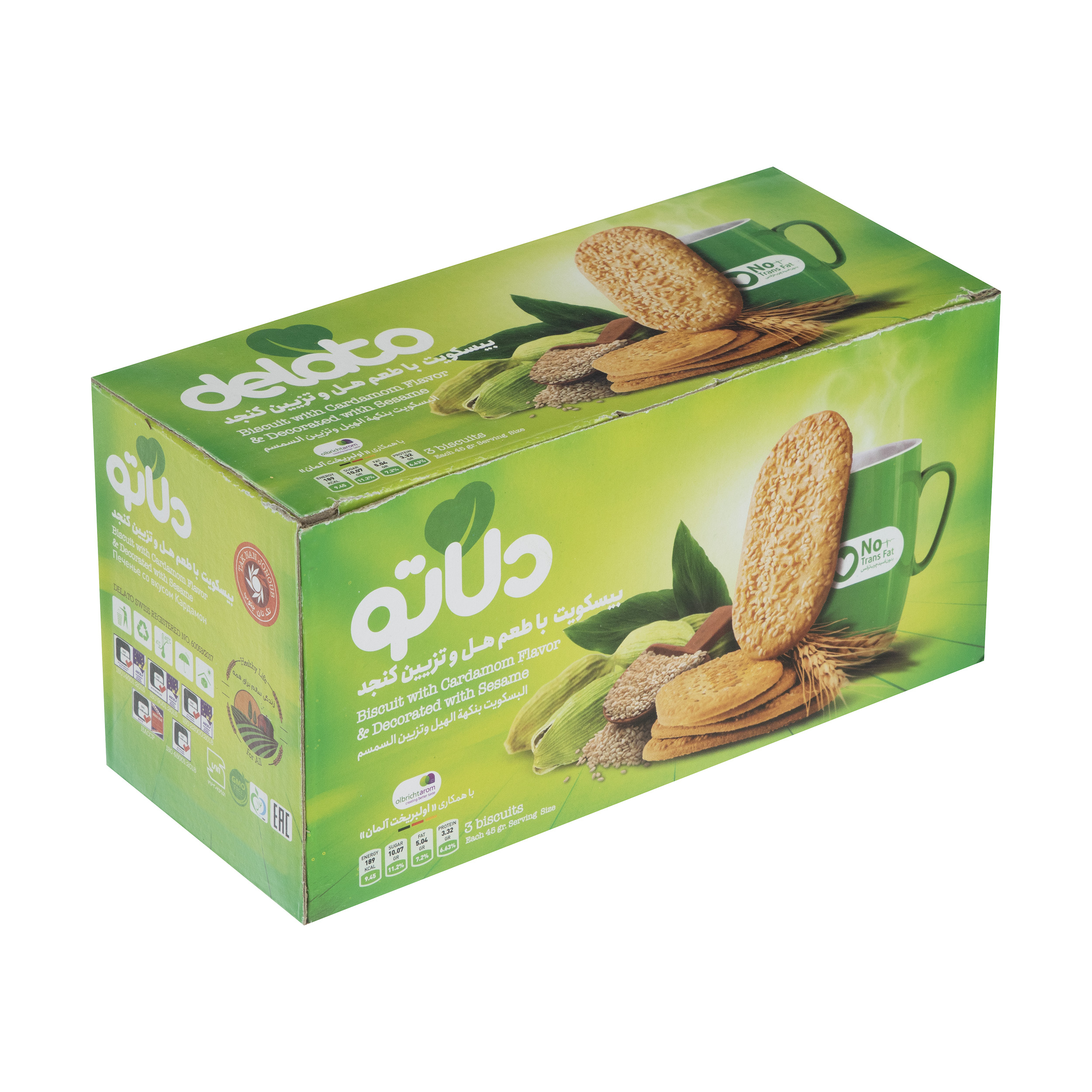 بیسکویت با طعم هل و تزیین کنجد دلاتو - 850 گرم