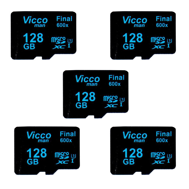 تصویر کارت حافظه microSDXC ویکومن مدل Final 600x کلاس 10 استاندارد UHS-I U3 سرعت90MBps ظرفیت 128 گیگابایت بسته 5 عددی