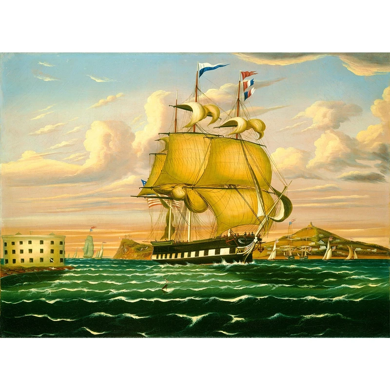 تابلو شاسی چاپ سی طرح کشتی بادبانی درحال عبور از قلعه ویلیامز