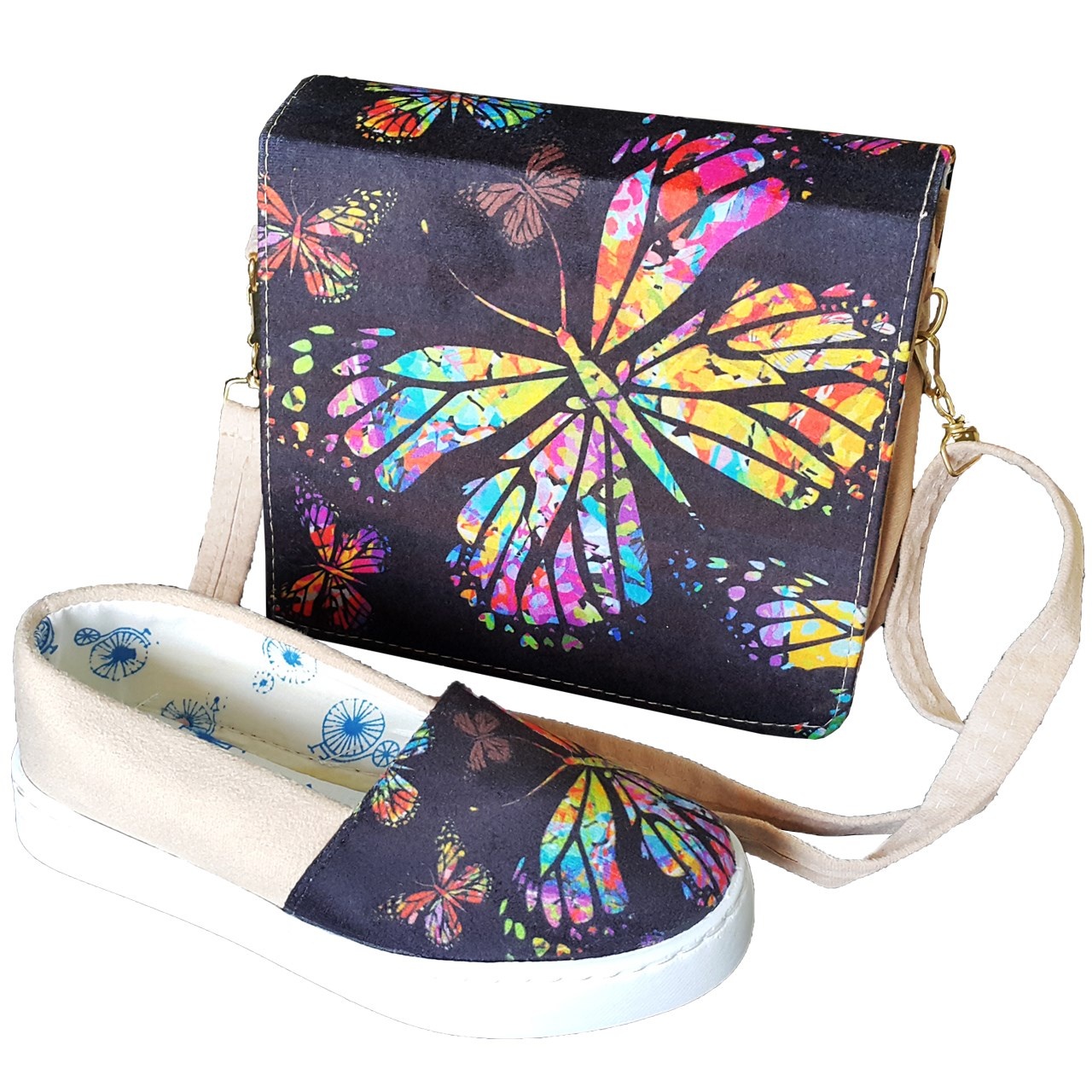 ست کیف و کفش روشا مدل Beautiful Butterflies  به همراه جاکلیدی طرح برج ایفل هدیه