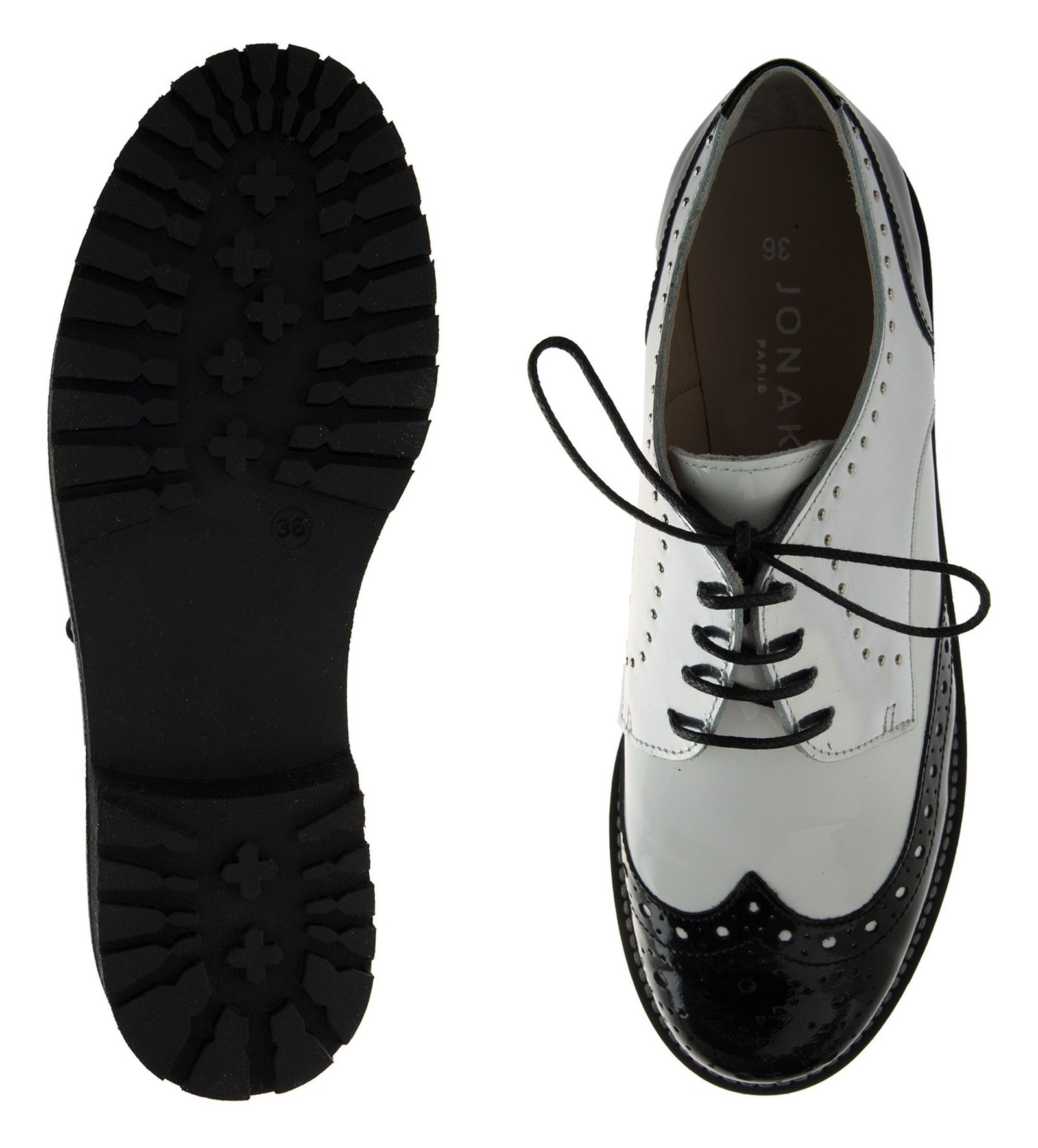 کفش چرم تخت زنانه - ژوناک - مشکي و سفيد - 2