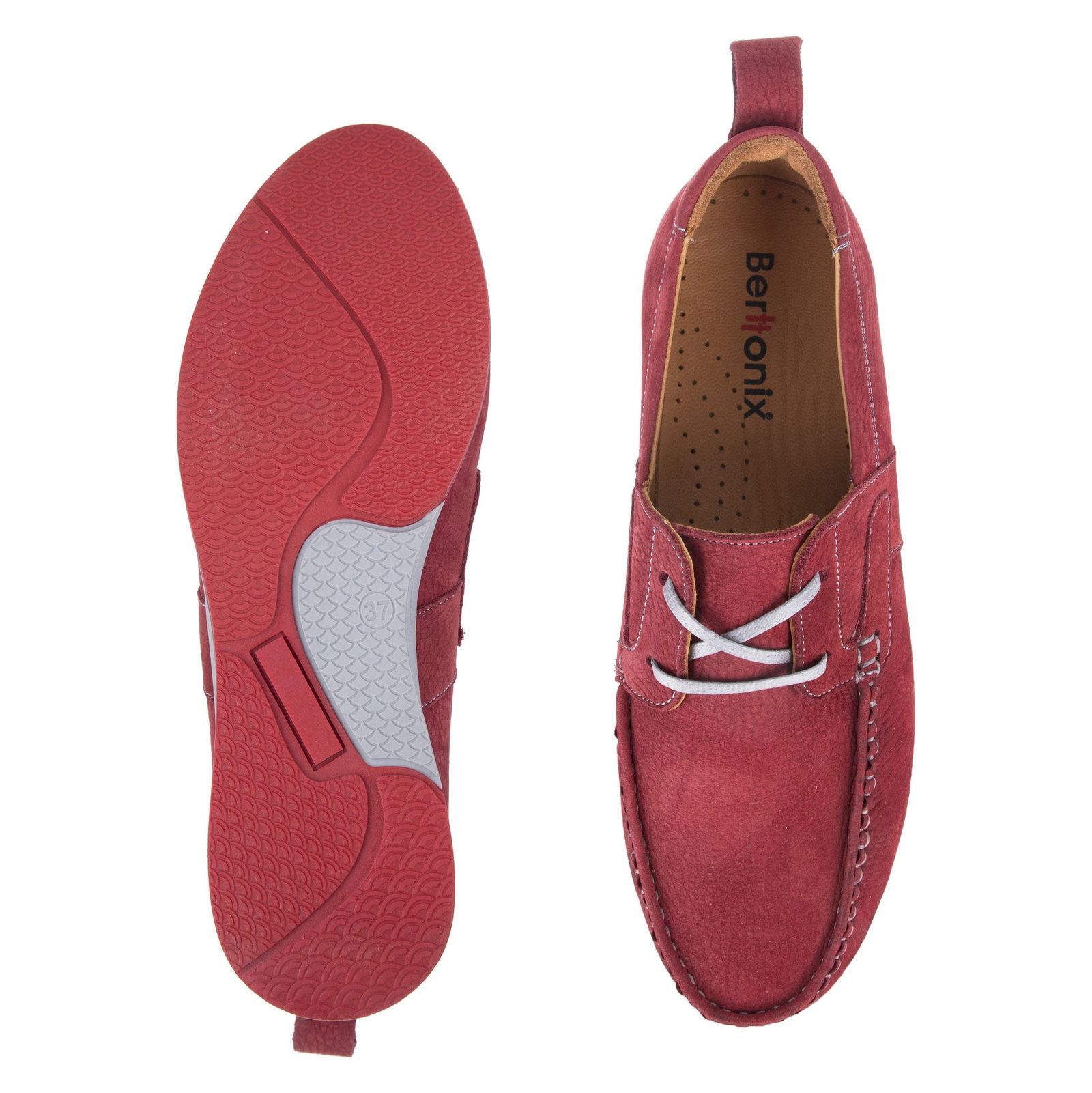 کفش تخت چرم زنانه - برتونیکس - قرمز - 3