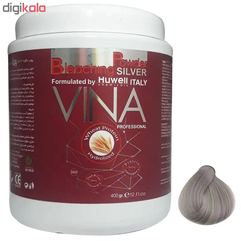 پودر دکلره وینا کد 401 وزن 400 گرم رنگ نقره ای
