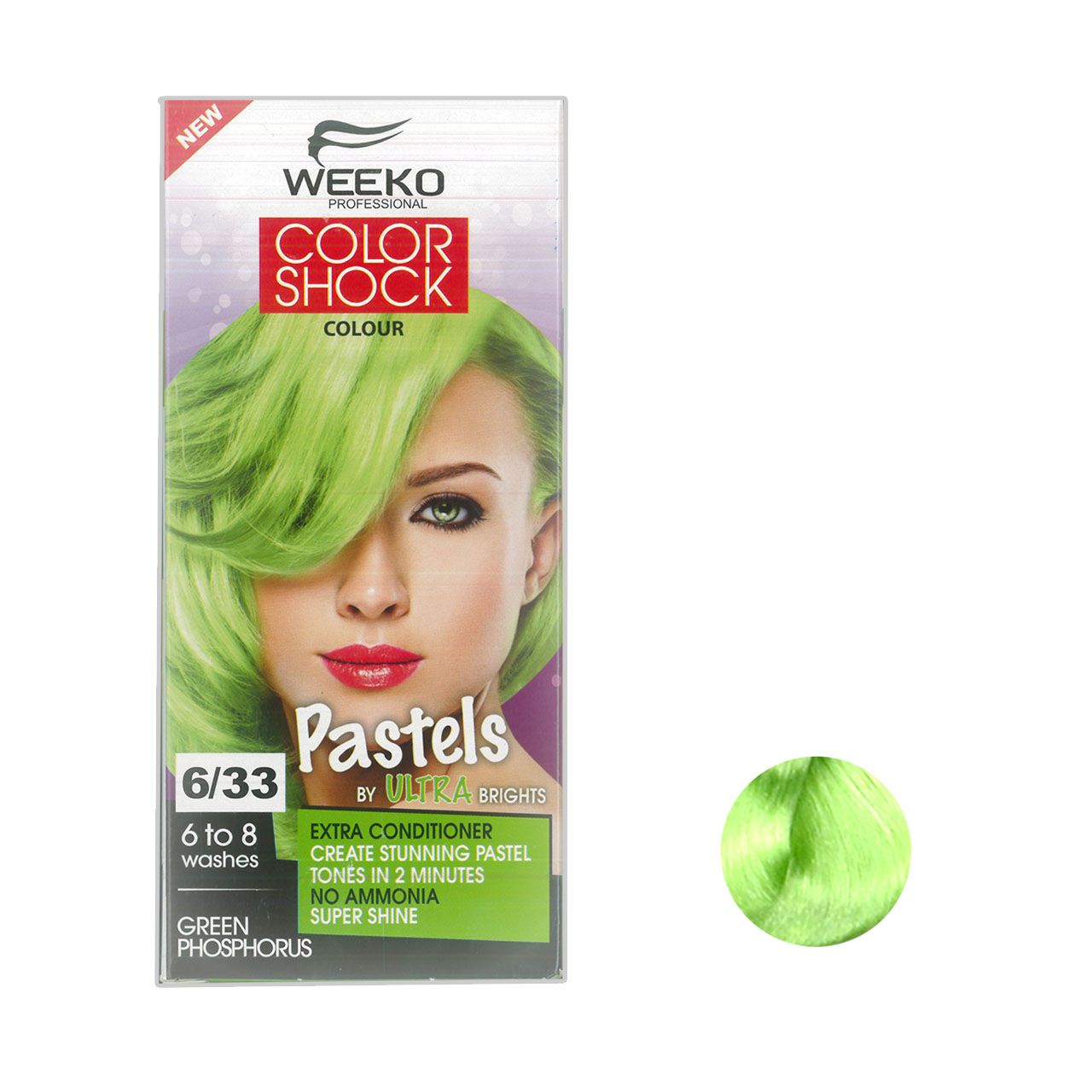 کیت رنگ مو ویکو مدل color shock شماره 6/33 حجم 80 میلی لیتر رنگ سبز فسفری