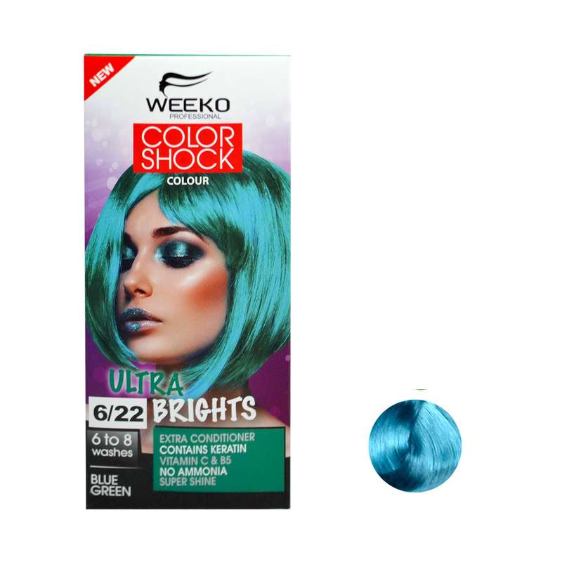 کیت رنگ مو ویکو مدل color shock شماره 6/22 حجم 80 میلی لیتر رنگ سبز آبی کیت رنگ مو ویکو مدل color shock شماره 6/22 حجم 80 میلی لیتر رنگ سبز آبی