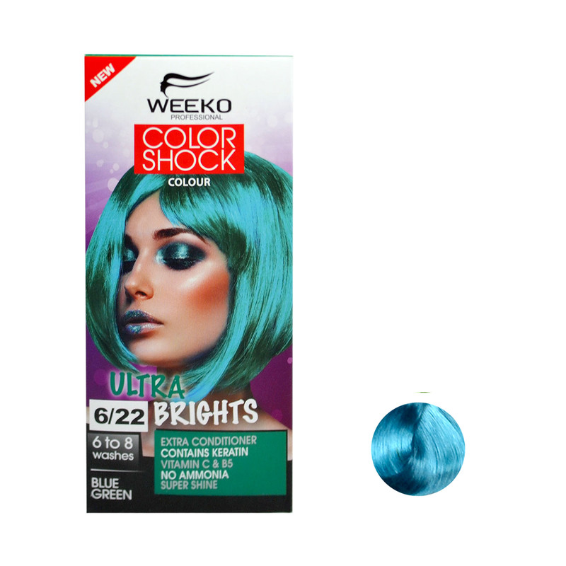 کیت رنگ مو ویکو مدل color shock شماره 6/22 حجم 80 میلی لیتر رنگ سبز آبی کیت رنگ مو ویکو مدل color shock شماره 6/22 حجم 80 میلی لیتر رنگ سبز آبی
