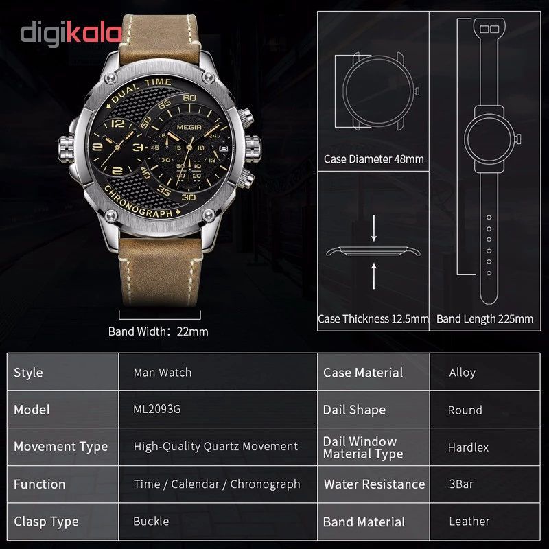 ساعت مچی عقربه ای مردانه مگیر  مدل ML2093G-BKBN-1 -  - 5