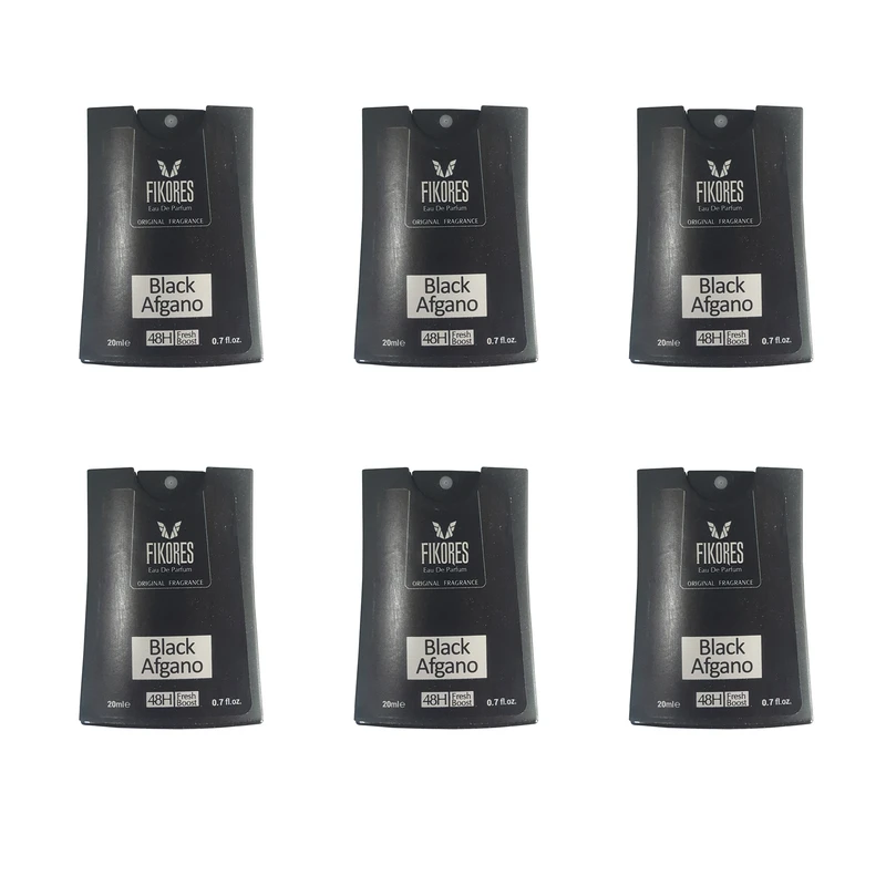 عطر جیبی مردانه فیکورس مدل black afgano  حجم 20 میلی لیتر مجموعه 6 عددی