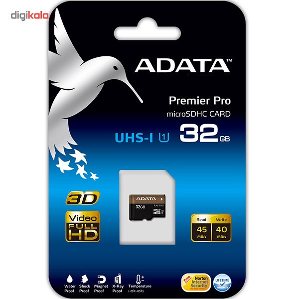 کارت حافظه‌ microSDHC ای دیتا مدل Premier Pro کلاس 10 استاندارد UHS-I U1 سرعت 45MBps ظرفیت 32 گیگابایت