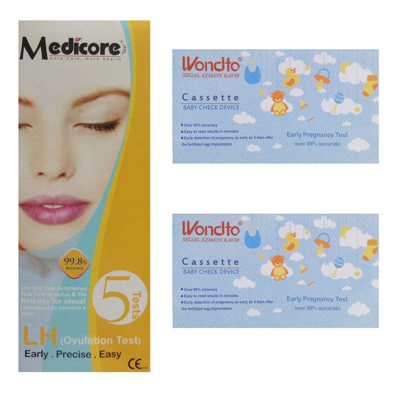 تست تخمک گذاری مدیکور مدل LH بسته 5 عددی به همراه بی بی چک وندفو مدل SEGAL مجموعه 2 عددی