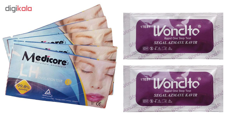 تست تخمک گذاری مدیکور مدل LH بسته 5 عددی به همراه بی بی چک وندفو مدل SEGAL مجموعه 2 عددی