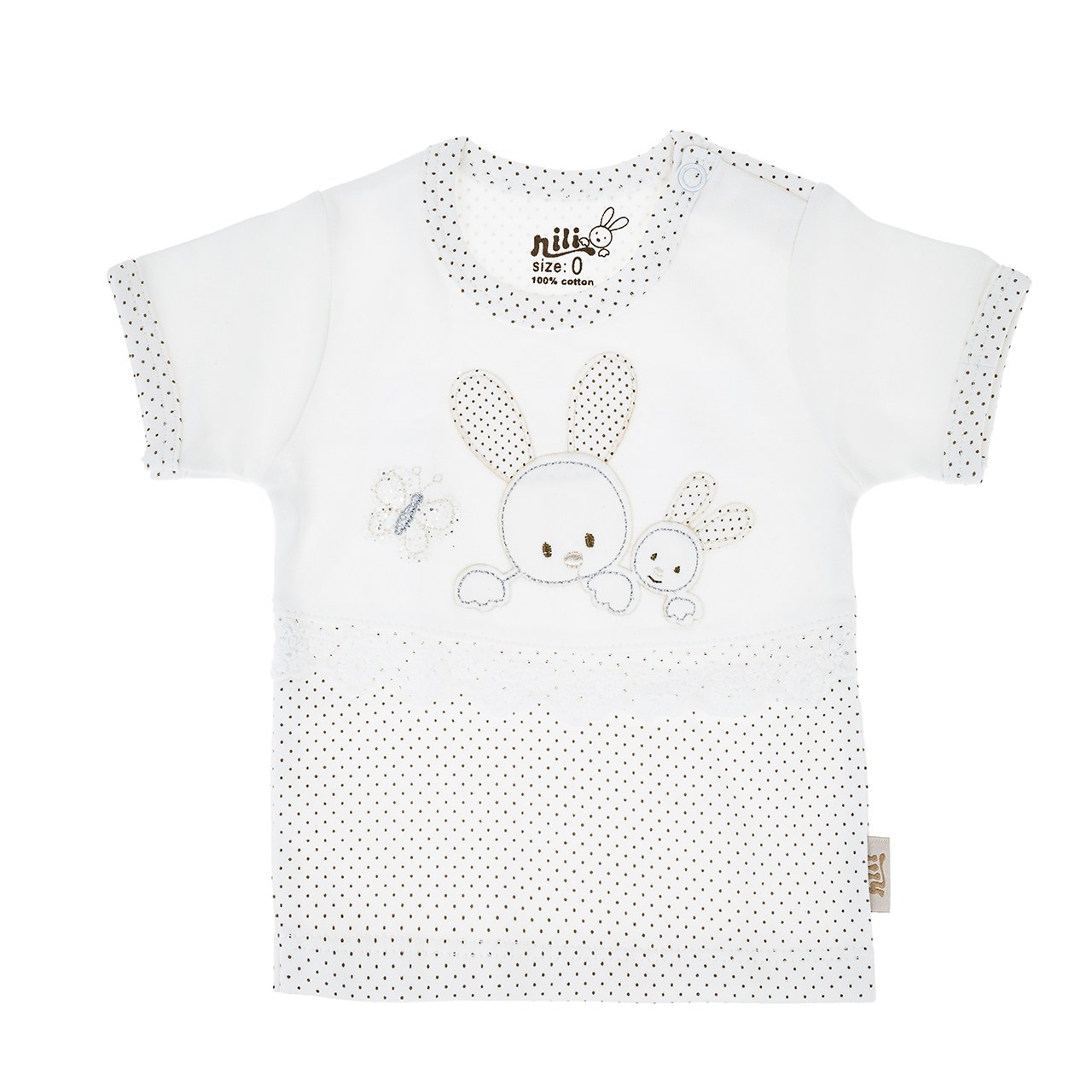 تی شرت آستین کوتاه نوزادی نیلی مدل Rabbit
