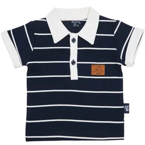 تی شرت آستین کوتاه نوزادی نیلی مدل Navy Blue Stripes