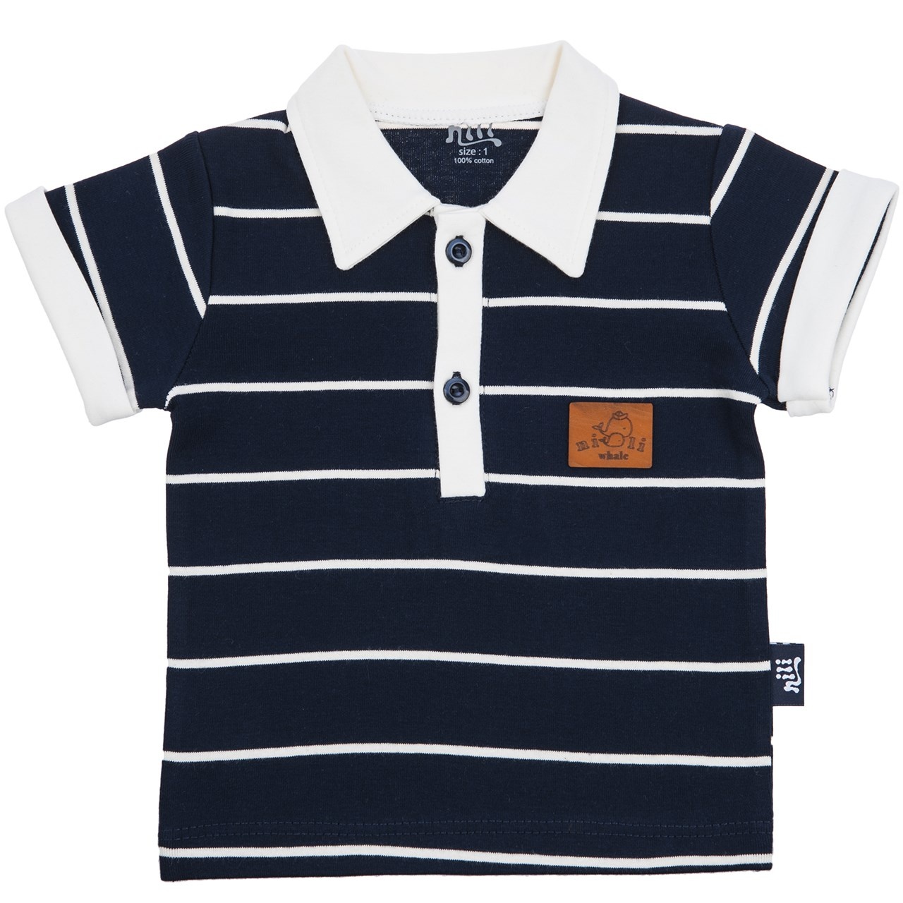 تی شرت آستین کوتاه نوزادی نیلی مدل Navy Blue Stripes