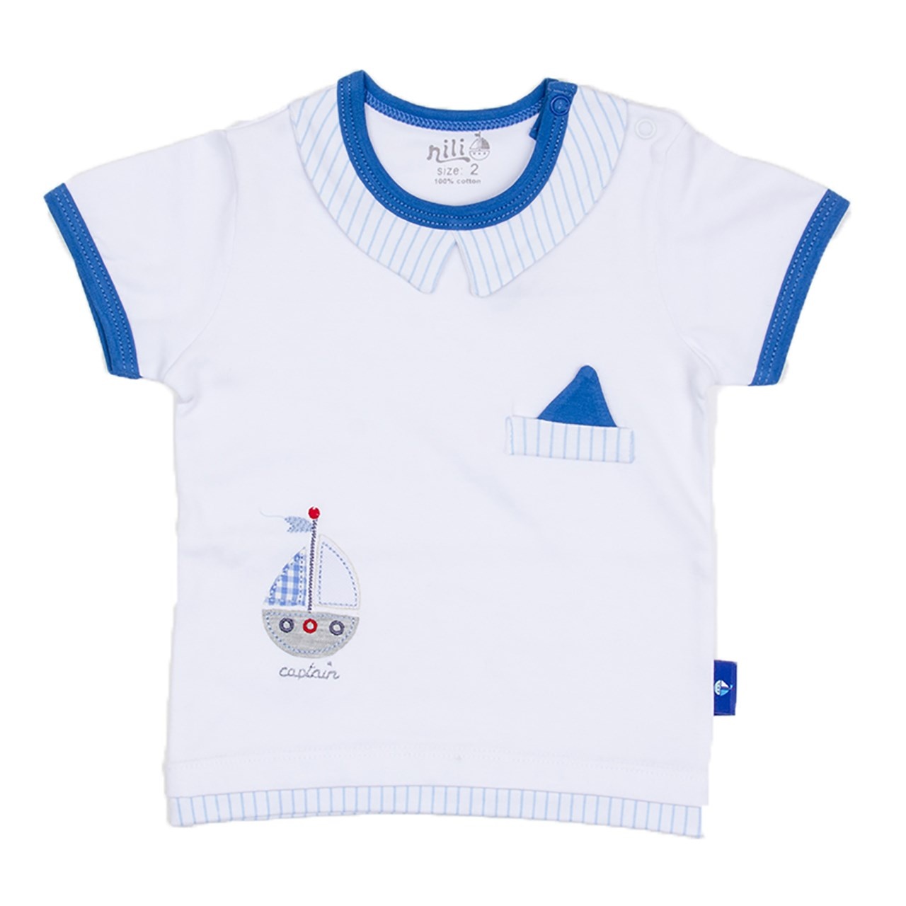 تی شرت آستین کوتاه نوزادی نیلی مدل Boat