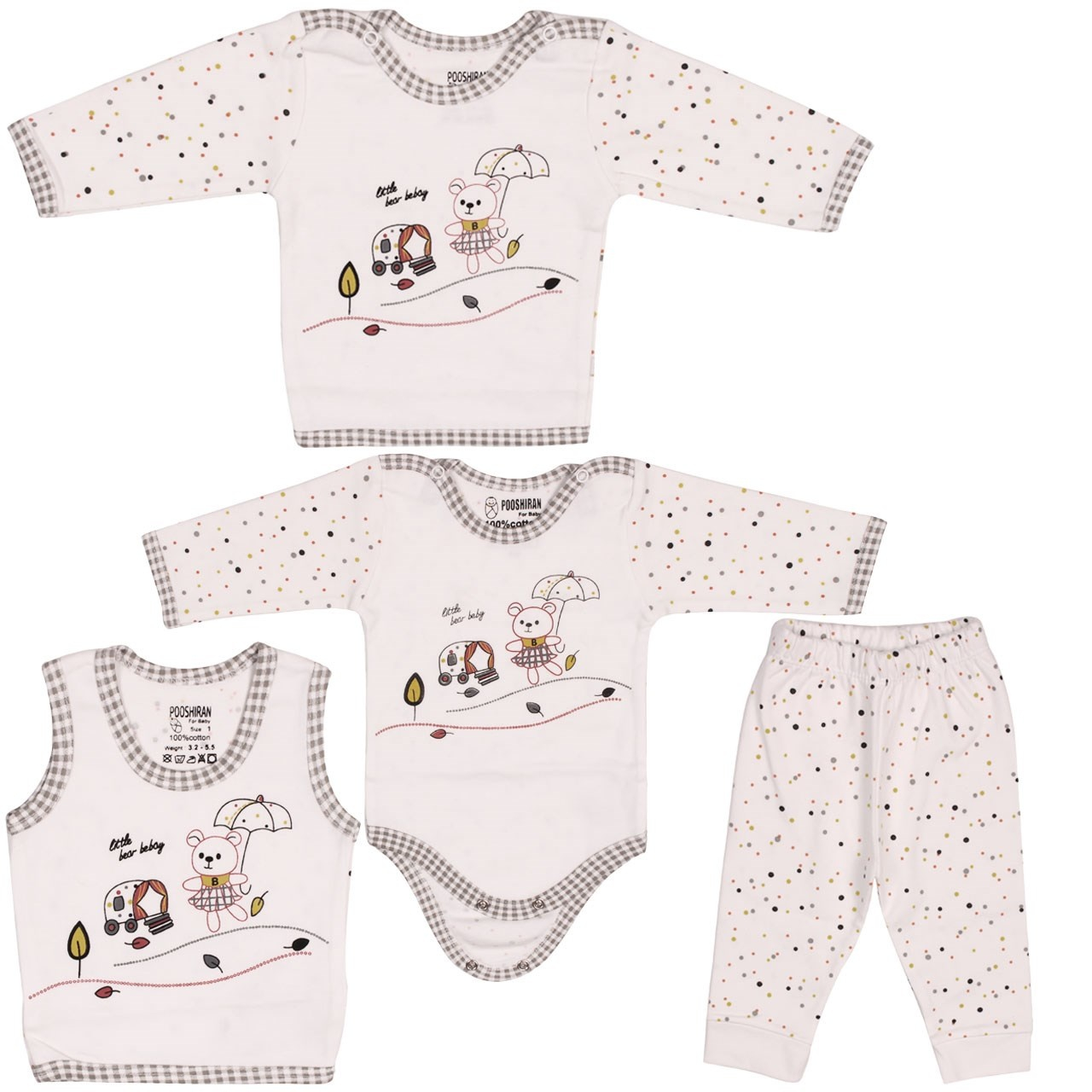 ست لباس نوزاد پوشیران مدل Little Bear Bebay   بسته 4 عددی