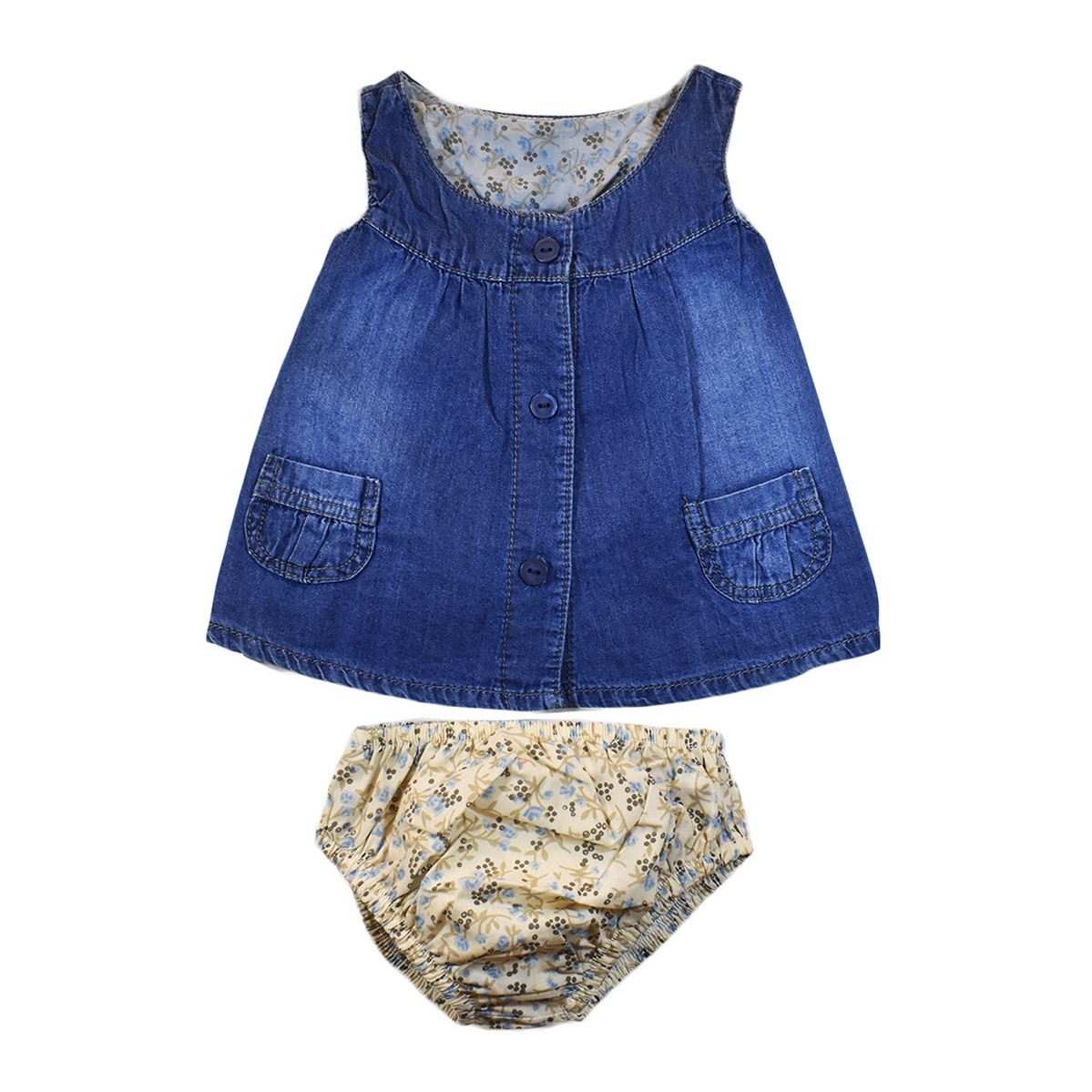 ست پیراهن و شورت نوزادی نیلی مدل Jeans