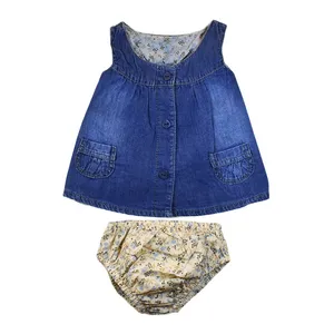 ست پیراهن و شورت نوزادی نیلی مدل Jeans