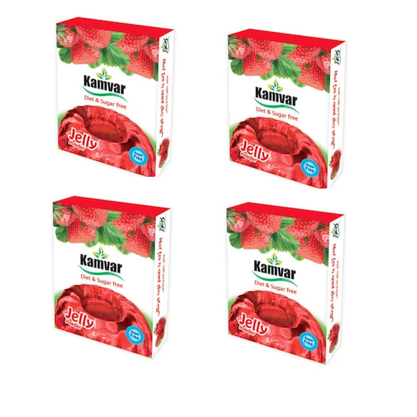 پودر ژله بدون قند با طعم توت فرنگی کامور مجموعه ۴ عددی