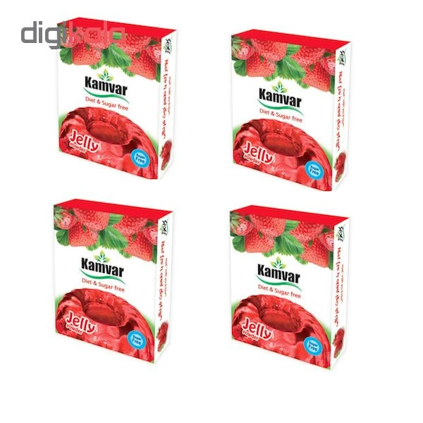 عکس شماره 2 : پودر ژله بدون قند با طعم توت فرنگی کامور مجموعه ۴ عددی