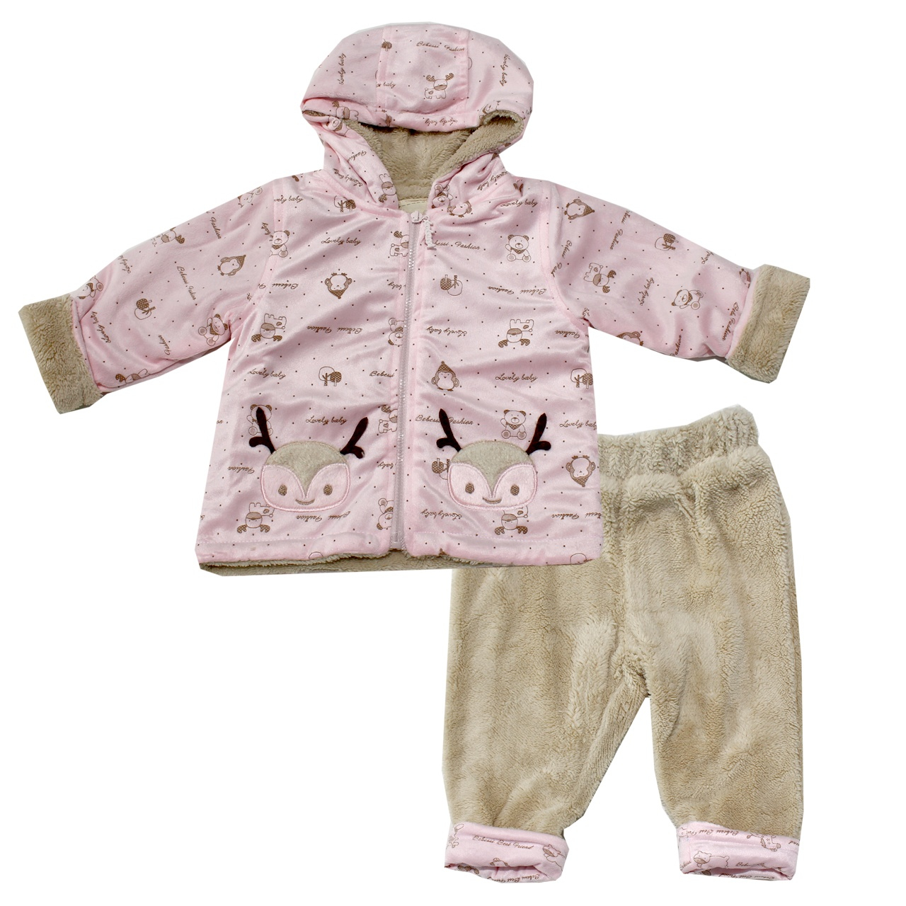 ست کاپشن و شلوار نوزادی ببسی مدل 3072 Pink