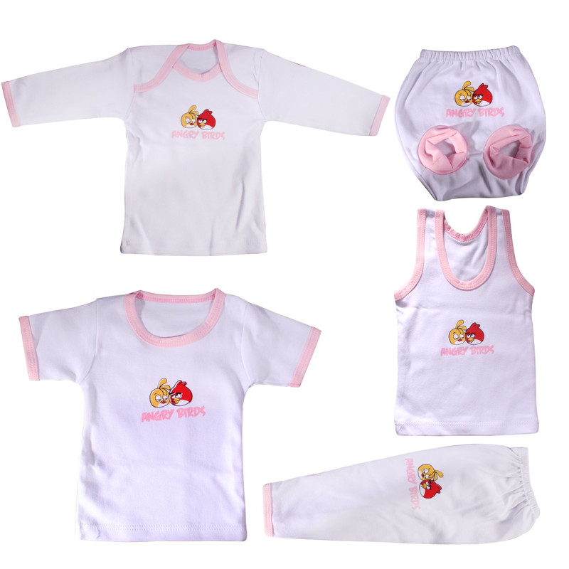 ست نوزادی 5 تکه وچیون طرح Angry Birds مدلPink8002