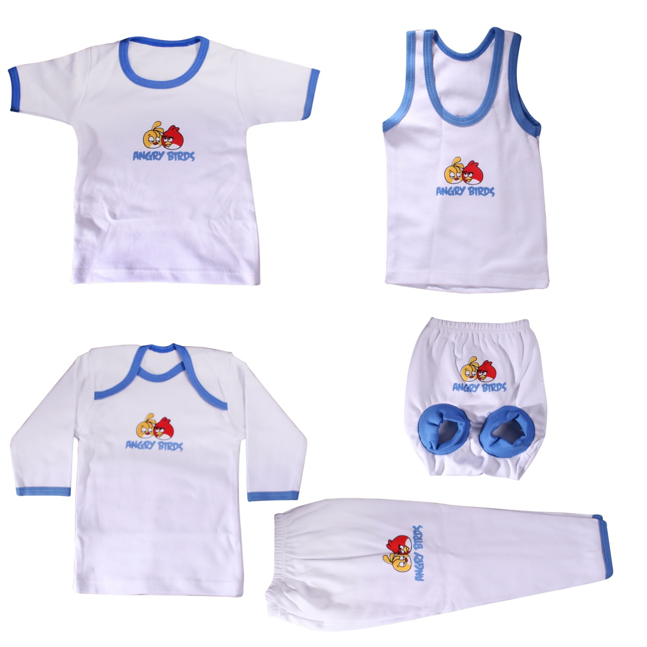 ست نوزادی 5 تکه وچیون طرح Angry Birds مدل blue8099