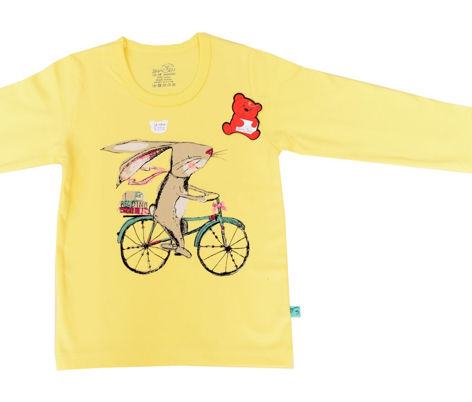 تی شرت آستین بلند نوزادی شابن طرح خرگوش و دوچرخه