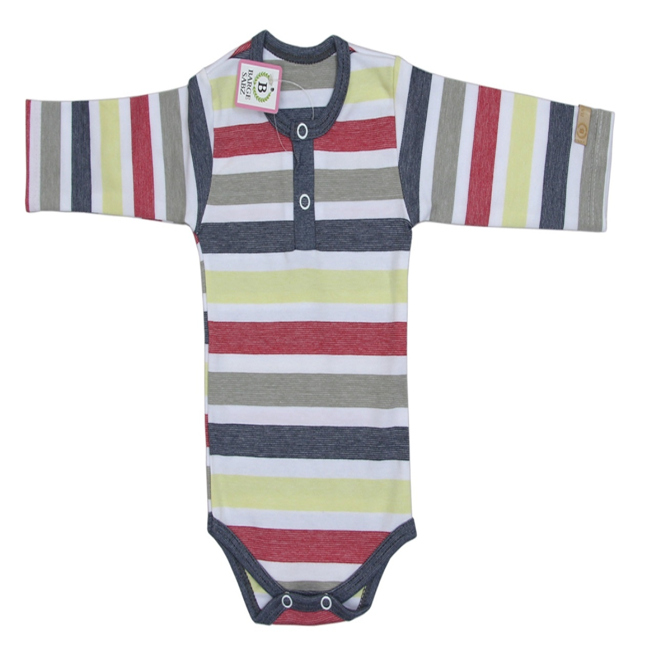 زیر دکمه دار آستین بلند برگ سبز طرح راه راه کد 00100