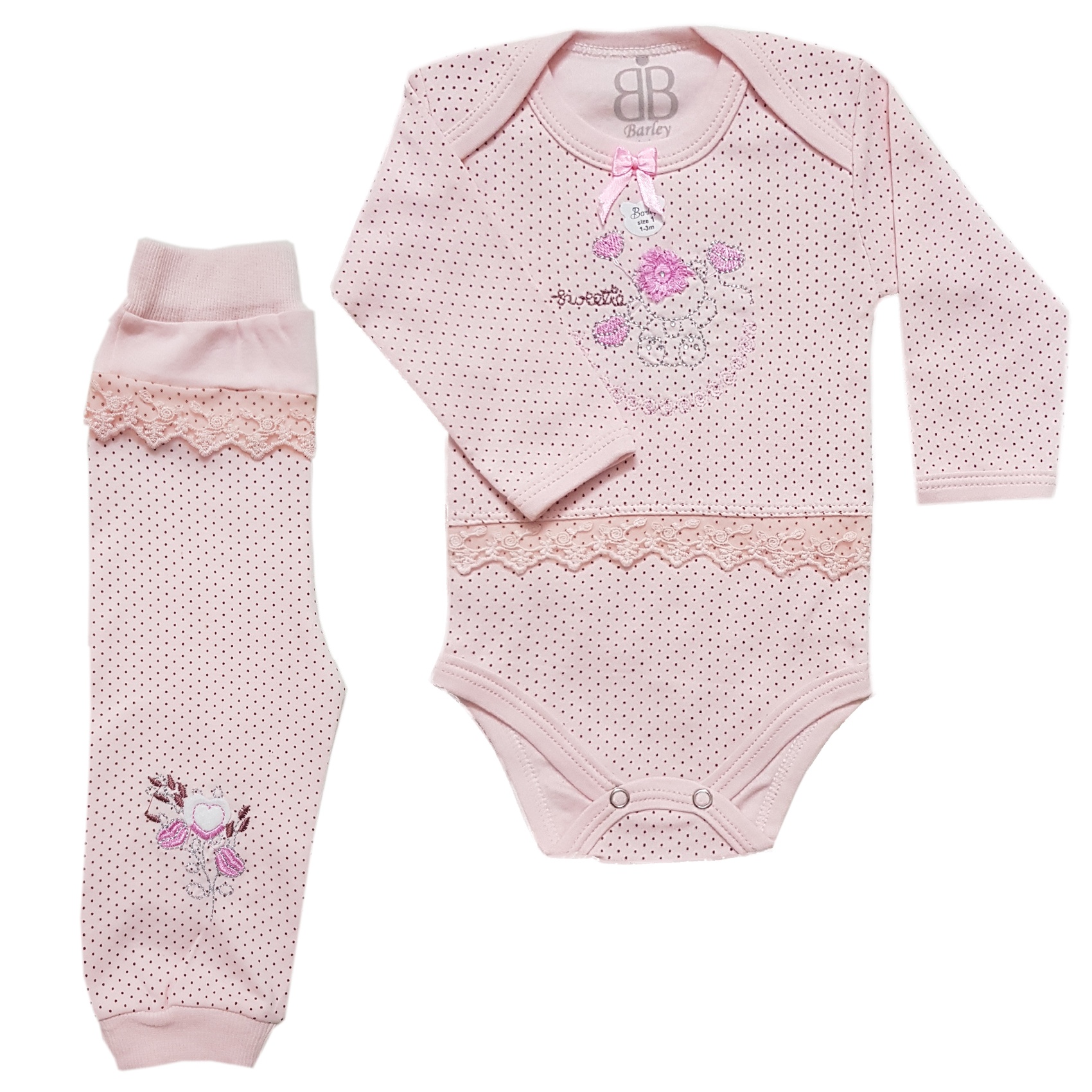 NEWBORN BABY GIRL 2-PIECES BODYSUIT AND PANTS CLOTHING SET, BARLI DESIGN, CODE 001