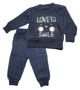 ست سویشرت و شلوار بچگانه طرح Love To Smile رنگ سرمه ای