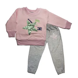 ست سویشرت و شلوار بچگانه طرح  ستاره درخشان رنگ گلبهی