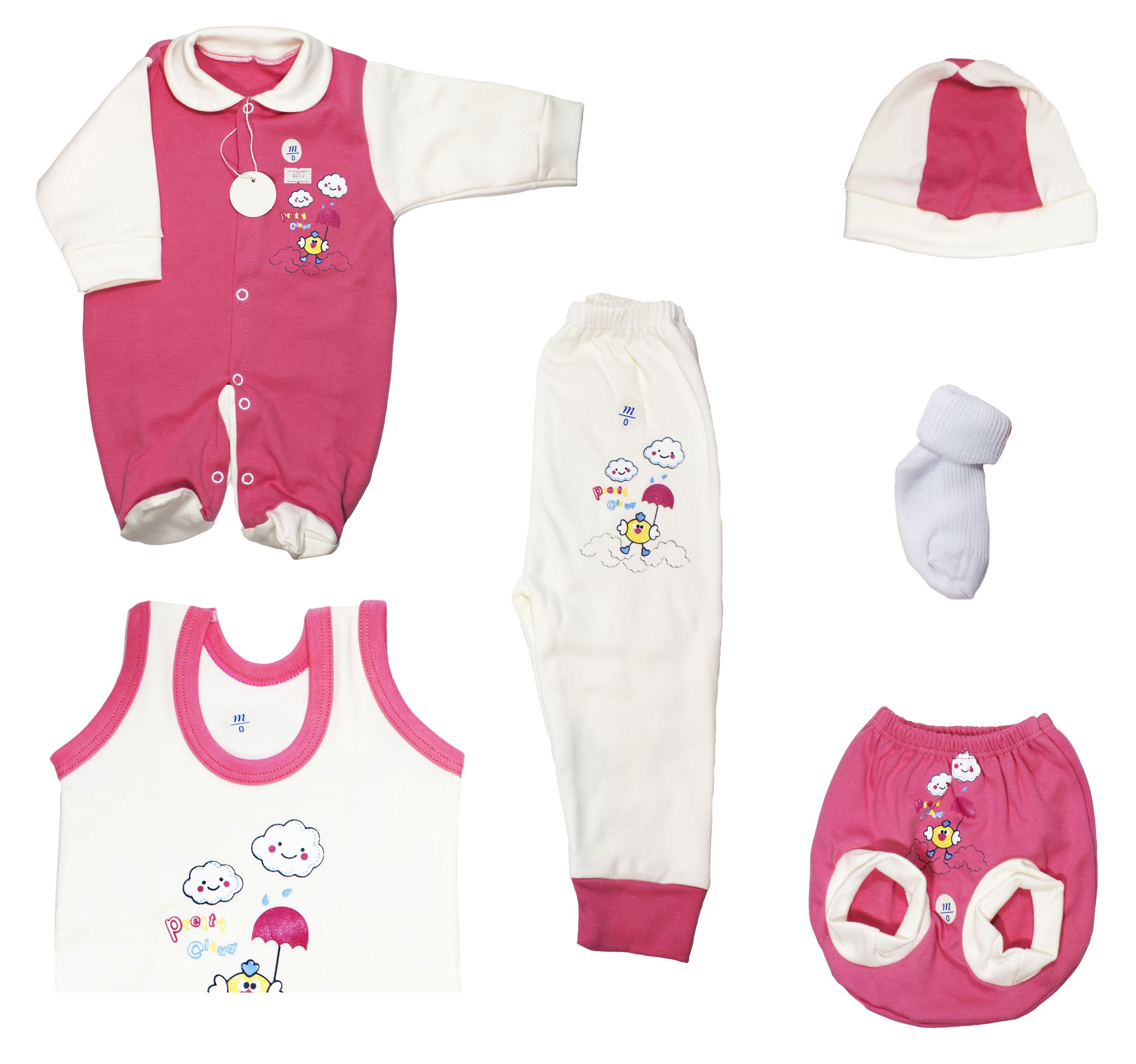 ست 6 تکه نوزادی طرح جوجه کوچولو رنگ گلبهی سفید