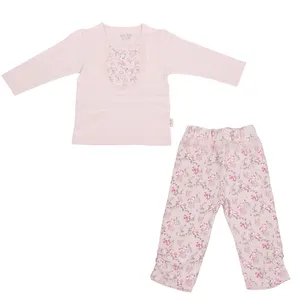 ست 2 تکه لباس نوزادی نیلی طرح گل رز