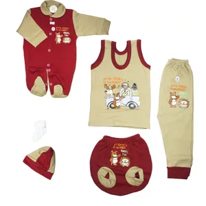 ست 6 تکه لباس نوزادی طرح خرس کوچولو رنگ قرمز قهوه ای
