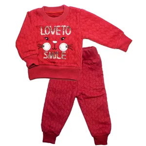 ست سویشرت و شلوار بچگانه طرح Love To Smile رنگ قرمز
