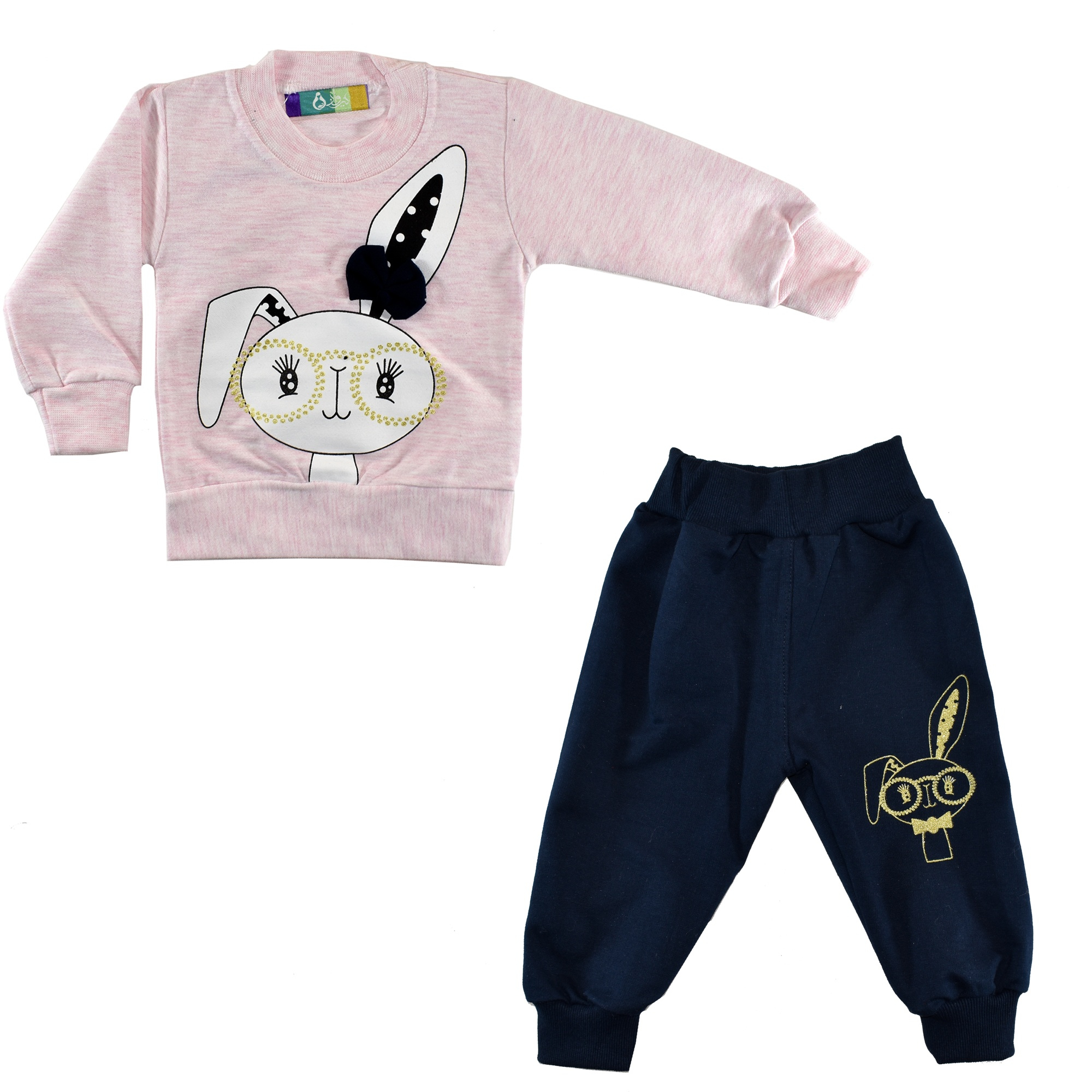 ست سویشرت و شلوار دخترانه نیروان طرح خرگوش عینکی کد 2