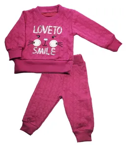ست سویشرت و شلوار بچگانه طرح Love To Smile رنگ سرخابی