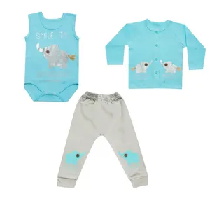 ست 3 تکه لباس نوزادی پسرانه طرح فیل کوچولو کد 32