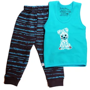 ست رکابی و شلوار نوزادی طرح پاپی رنگ فیروزه ای