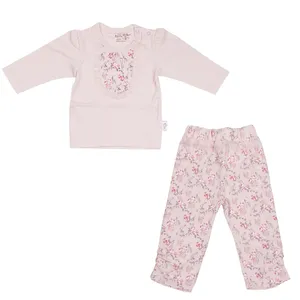 ست 2 تکه لباس نوزادی نیلی طرح گل رز