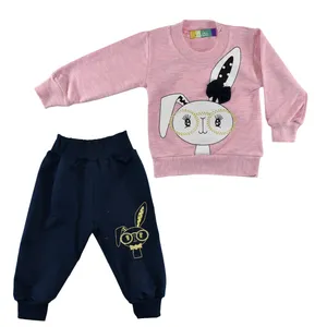 ست سویشرت و شلوار دخترانه نیروان طرح خرگوش عینکی کد 1