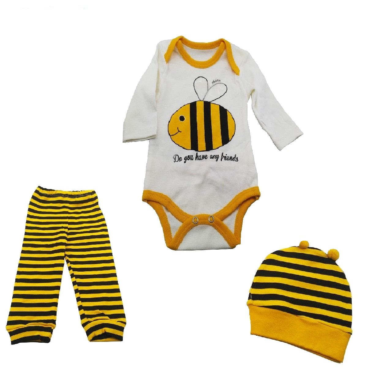 ست 3 تکه لباس نوزادی طرح زنبور مدل vcf60